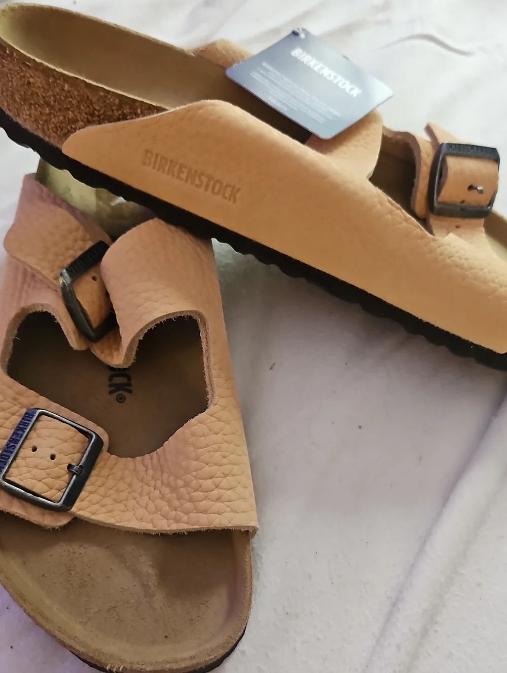 Birkenstock Light Pink Pebbled Leather Slide Sandals